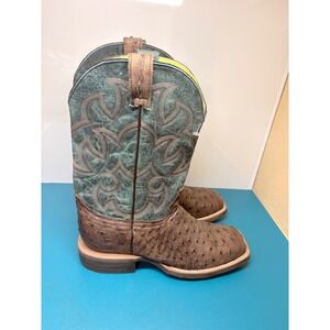 Cavenders Endurance Mens 8.5EE Ostrich Print Green Brown Cowboy Boots